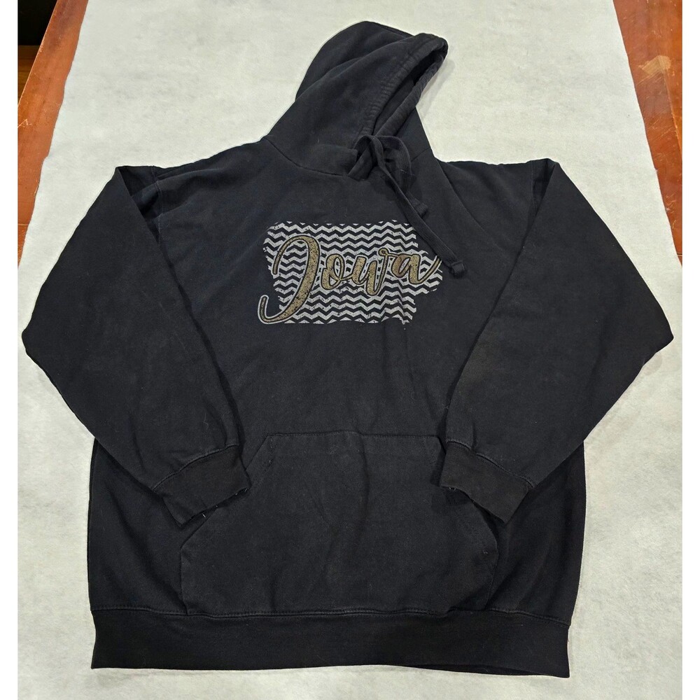Mill-Tex Black Iowa Graphic Pullover Fleece Hoodie Kangaroo Pocket Men L